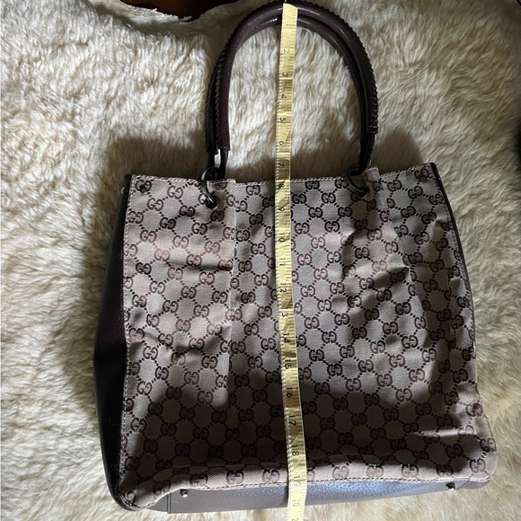 Authentic Gucci Tote Bag GG Canvas Brown Cinghiale Leather Great Condition! - Picture 13 of 16